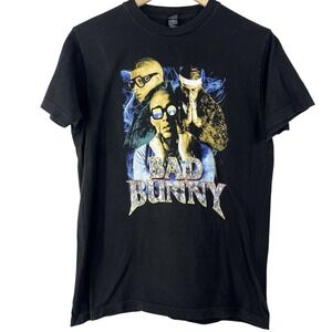 Bad Bunny Graphic T-Shirt Mens Medium Black Short Sleeve Cotton Music Concert T